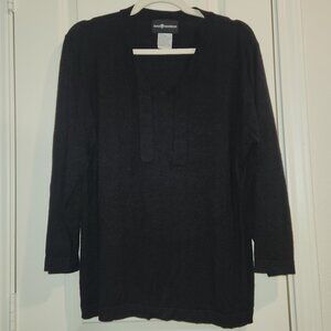 Sag Harbor Black Scoop Neck Tie Sweater Size: XL